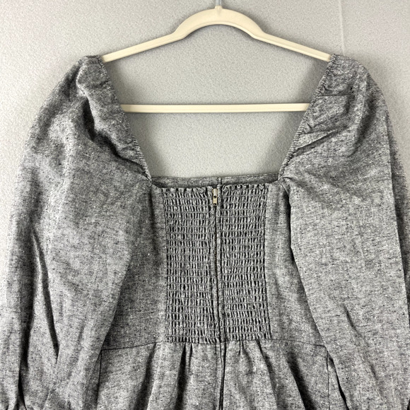 Reformation Gambino Harper Mini Dress Womens 6 Gray Puff Sleeve Smocked NWT - Picture 11 of 16